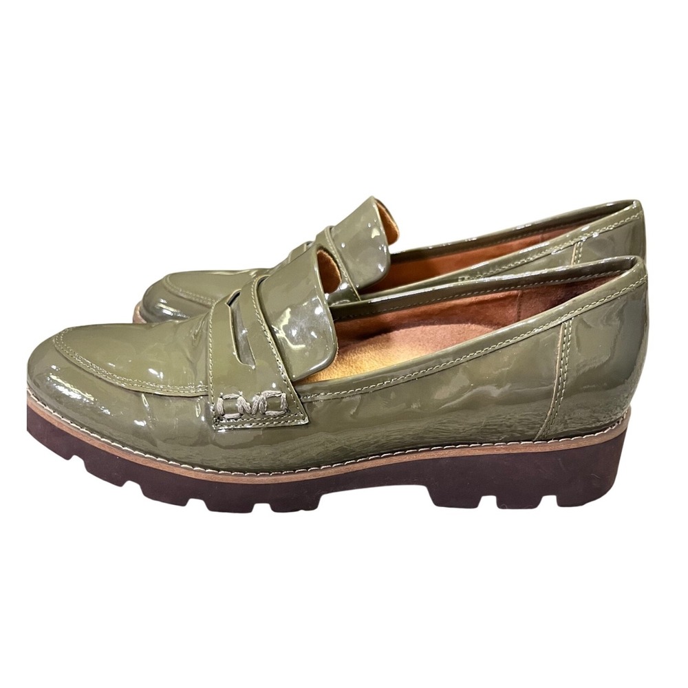 Vionic Olive Green Patent Leather Lug Sole Loafers